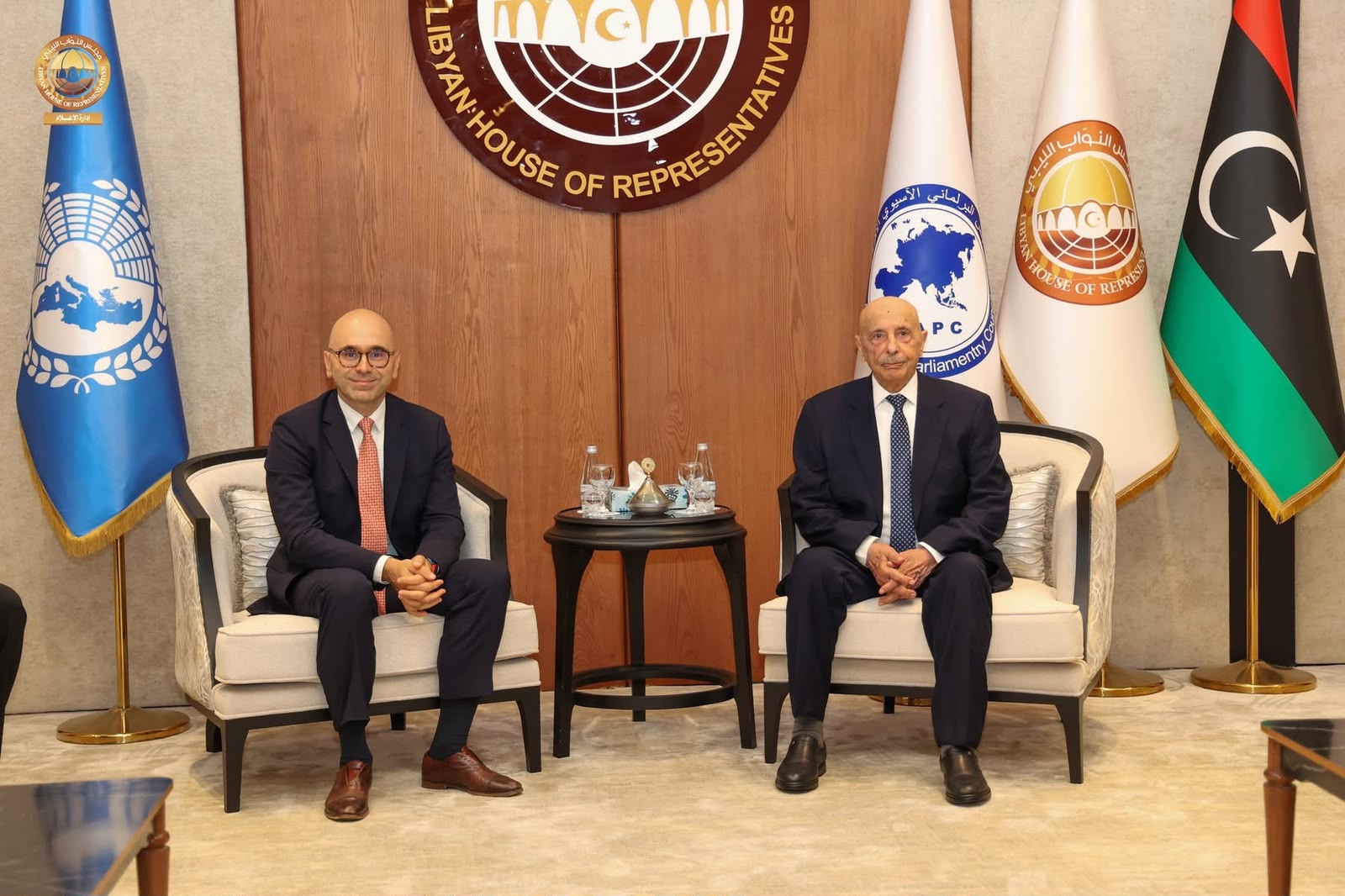 President of the Asian African Parliamentary Council Receives the President of the Parliament of the Mediterranean in Benghazi